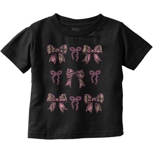 Cute Girly Hunter Camouflage Bows Toddler Baby Girl T Shirt(Black – Bows Grid)