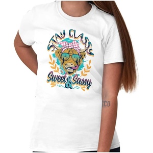 Cute Stay Classy Sweet and Sassy Womens Graphic T Shirt Tees(White)