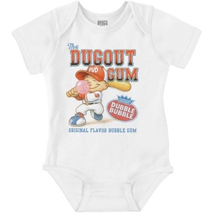 Dubble Bubble Baseball Number Jersey Baby Romper Boys or Girls(White – the Dugout Gum)
