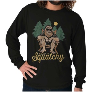 Funny Bigfoot Keep It Squatchy Long Sleeve Tshirt Men Women(Black)