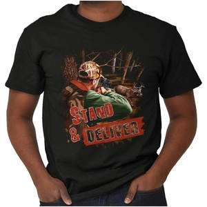 Funny Deer Hunter Stand and Deliver Graphic T Shirt Men or Women(Black)