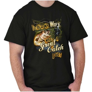 Funny Fisherman Great Catch Wife Joke Mens Graphic T Shirt Tees(Black)