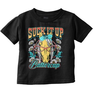 Funny Horse Suck It up Buttercup Toddler Baby Girl T Shirt(Black)