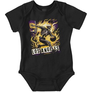 Home Town Skeleton Basketball Player Baby Romper Boys or Girls(Black – Los Angeles)