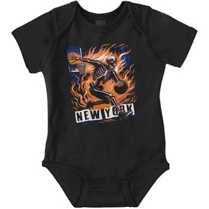 Home Town Skeleton Basketball Player Baby Romper Boys or Girls(Black – New York)