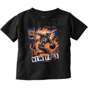 Home Town Skeleton Basketball Player Toddler Baby Graphic T Shirt(Black – New York)
