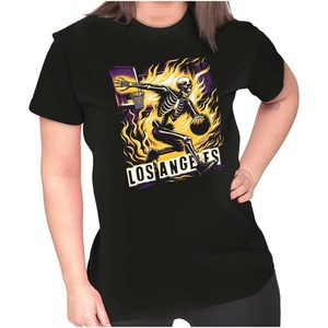 Home Town Skeleton Basketball Player Womens Slim Fit Graphic Tee(Black – Los Angeles)