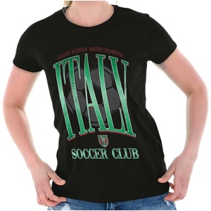 Italy National Soccer Club Futbol Womens Slim Fit Graphic Tee(Black)