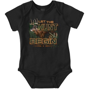 Let The Hunt Begin Deer Buck Hunting Baby Romper Boys or Girls(Black)