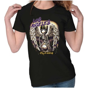 Los Angeles Skeleton Basketball Player Womens Slim Fit Graphic Tee(Black – Angel Drip)