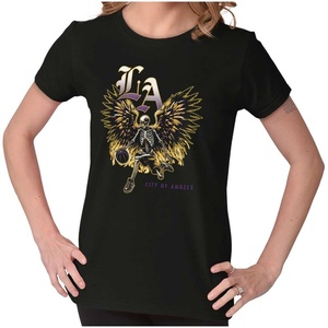 Los Angeles Skeleton Basketball Player Womens Slim Fit Graphic Tee(Black – La Dribble)