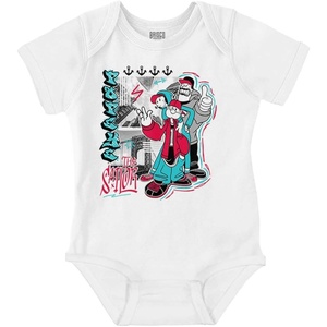 Popeye Bluto Olive Oyl Urban Graffiti Baby Romper Boys or Girls(White)