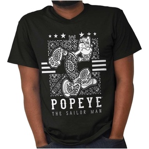 Popeye Cartoon Paisley Bandana Pattern Graphic T Shirt Men or Women(Black – Paisley Popeye)