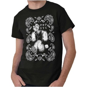 Popeye Cartoon Paisley Bandana Pattern Graphic T Shirt Men or Women(Black – Popeye Bandana)