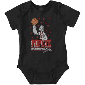 Popeye Sports Basketball Hoops Team Player Baby Romper Boys or Girls(Black – Basketball Finger Spin)
