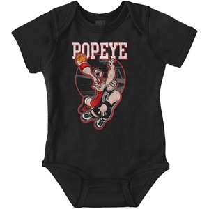 Popeye Sports Basketball Hoops Team Player Baby Romper Boys or Girls(Black – Bluto Defense)