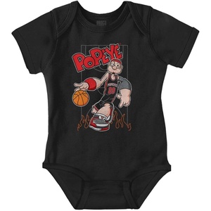 Popeye Sports Basketball Hoops Team Player Baby Romper Boys or Girls(Black – Fire Dribble)