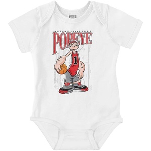Popeye Sports Basketball Hoops Team Player Baby Romper Boys or Girls(White – Sport Gameplay)