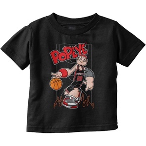 Popeye Sports Basketball Hoops Team Player Toddler Baby Graphic T Shirt(Black – Fire Dribble)