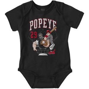 Popeye Sports Team Baseball Player Game Day Baby Romper Boys or Girls(Black – Strike)