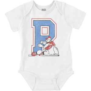 Popeye Sports Team Baseball Player Game Day Baby Romper Boys or Girls(White – Base Slide)