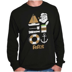 Popeye The Sailor Man Sea Captain Long Sleeve TShirt Men Women(Black)