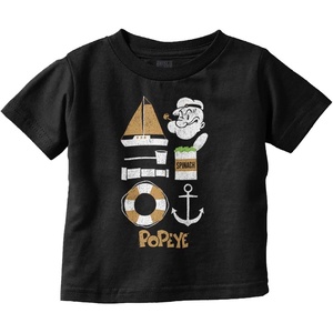 Popeye The Sailor Man Sea Captain Toddler Baby Graphic T Shirt(Black)