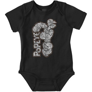 Popeye Urban Stick and Leaf Camouflage Gym Baby Romper Boys or Girls(Black – Camo Popeye)