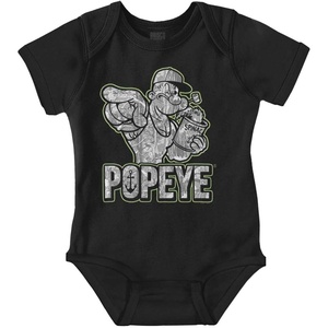 Popeye Urban Stick and Leaf Camouflage Gym Baby Romper Boys or Girls(Black – Spinach Point)