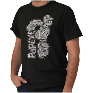 Popeye Urban Stick and Leaf Camouflage Gym Graphic T Shirt Men or Women(Black – Camo Popeye)