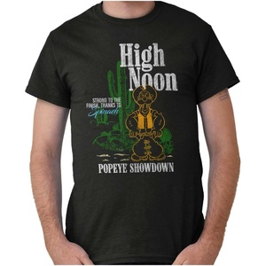 Popeye Western Desert Cowboy Cartoon Graphic T Shirt Men or Women(Black – High Noon Showdown)