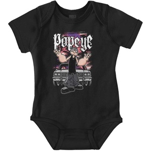 Popeye and Friends Urban Cholo LA West Coast Baby Romper Boys or Girls(Black – Low Rider Car)