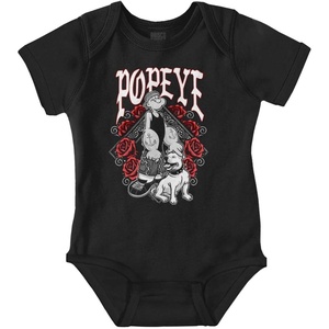 Popeye and Friends Urban Cholo LA West Coast Baby Romper Boys or Girls(Black – Popeye Bandana)