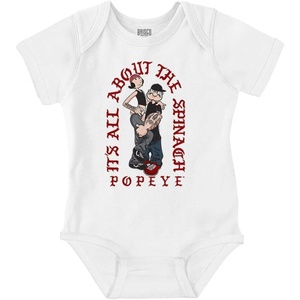 Popeye and Friends Urban Cholo LA West Coast Baby Romper Boys or Girls(White – All About the Spinach)