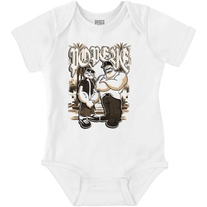 Popeye and Friends Urban Cholo LA West Coast Baby Romper Boys or Girls(White – Popeye and Bluto)