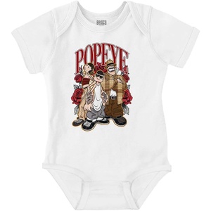 Popeye and Friends Urban Cholo LA West Coast Baby Romper Boys or Girls(White – Rose Gang)