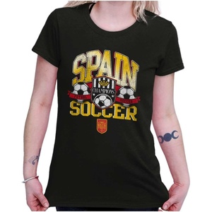 Spain Soccer Champion Futbol Team Womens Slim Fit Graphic Tee(Black)