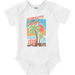 Tropical Beach Sunsets and Palm Trees Baby Romper Boys or Girls(White)