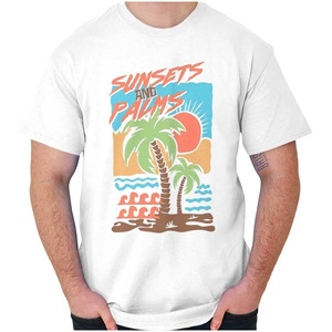 Tropical Beach Sunsets and Palm Trees Graphic T Shirt Men or Women(White)