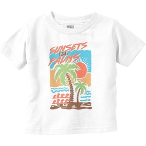 Tropical Beach Sunsets and Palm Trees Toddler Baby Graphic T Shirt(White)