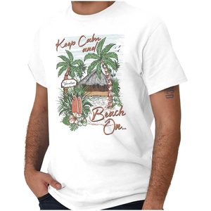 Tropical Keep Calm and Beach On Graphic T Shirt Men or Women(White)