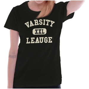 Varsity League Sports Athlete Fan Womens Slim Fit Graphic Tee(Black)