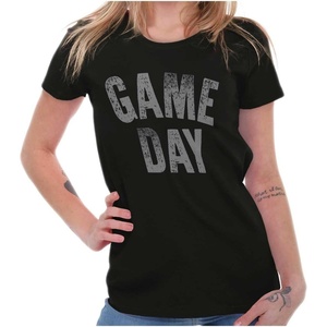 Vintage Distressed Sports Game Day Womens Slim Fit Graphic Tee(Black)