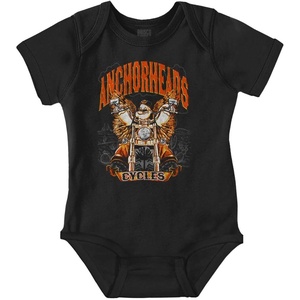 Vintage Popeye Biker Classic Choppers Baby Romper Boys or Girls(Black – Anchor Heads Cycles)