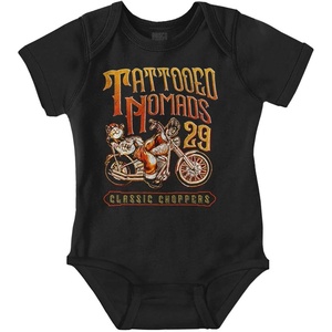 Vintage Popeye Biker Classic Choppers Baby Romper Boys or Girls(Black – Tattooed Nomads)