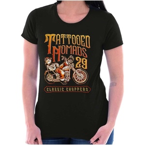 Vintage Popeye Biker Classic Choppers Womens Slim Fit Graphic Tee(Black – Tattooed Nomads)