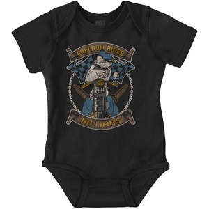 Vintage Popeye Classic Motorcyle Biker Baby Romper Boys or Girls(Black – Freedom Rider)