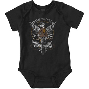 Vintage Popeye Classic Motorcyle Biker Baby Romper Boys or Girls(Black – Iron Wheels)