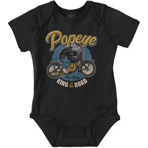 Vintage Popeye Classic Motorcyle Biker Baby Romper Boys or Girls(Black – King of the Road)