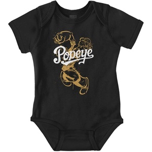 Vintage Popeye The Sailor Man Cartoon Baby Romper Boys or Girls(Black)